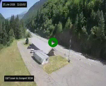 Webcam à l'entrée du tunnel du Somport, côté français, sur la N134, dans les Pyrénées, en direction de l'Espagne, à 1116 mètres d'altitude