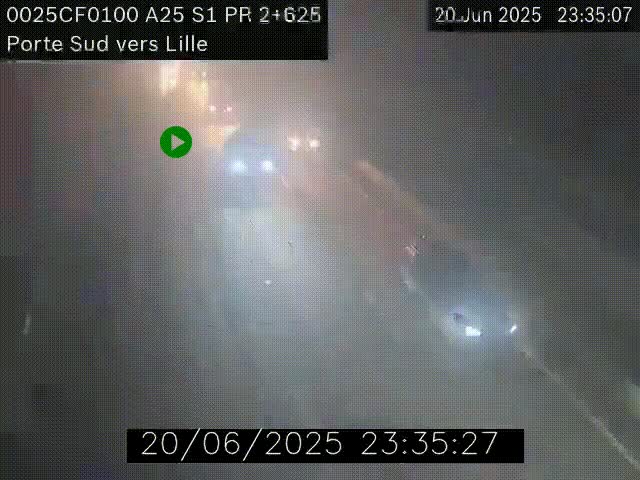 Webcam autoroute A25 sur le périphérique de Lille à hauteur de Lille-Sud et la sortie 3 Faches-Thumesnil. Vue orientée vers Lille-Centre.