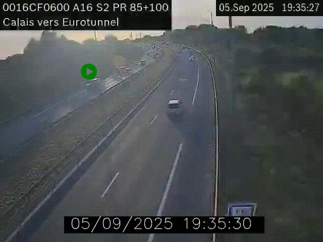 Webcam A16 à Calais en direction du Tunnel sous la Manche (Eurotunnel)