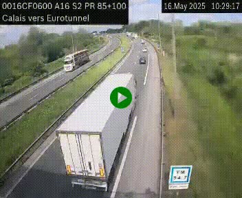 Webcam A16 à Calais en direction du Tunnel sous la Manche (Eurotunnel)