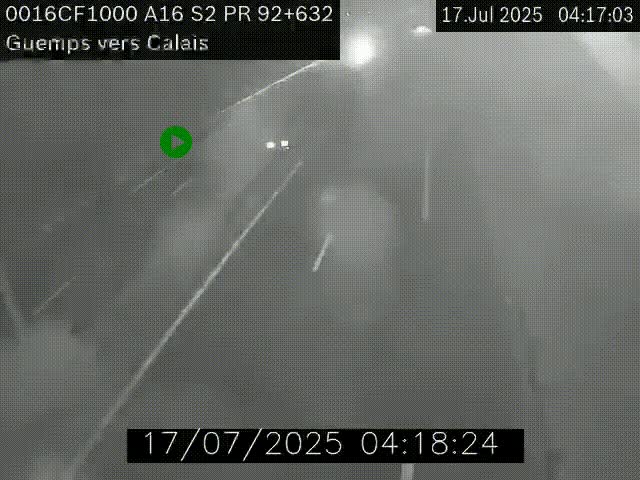Webcam A16 juste après l'aire de repos d'Offekerque à Guemps. Vue orientée vers Calais