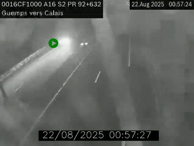 Webcam A16 juste après l'aire de repos d'Offekerque à Guemps. Vue orientée vers Calais