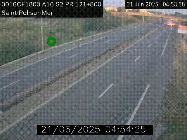 Webcam autoroute A16 à proximité de Dunkerque, à hauteur de la sortie Saint-Pol-sur-Mer. Vue orientée vers Calais