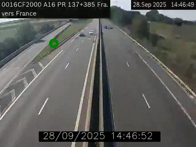 Webcam à la frontière franco-belge au niveau de Bray-Dunes/De-Panne sur l'autoroute A16. Vue orientée vers Calais