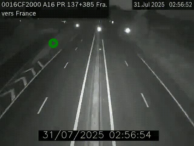Webcam à la frontière franco-belge au niveau de Bray-Dunes/De-Panne sur l'autoroute A16. Vue orientée vers Calais