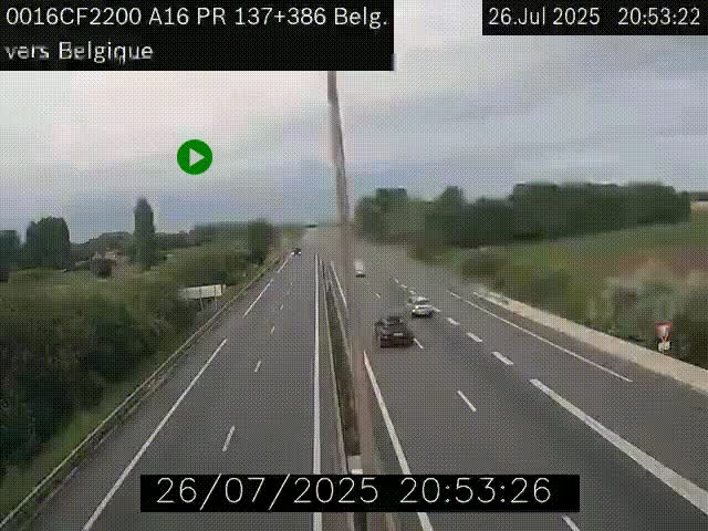 Webcam à la frontière franco-belge au niveau de Bray-Dunes/De-Panne sur l'autoroute A16. Vue orientée vers la Belgique
