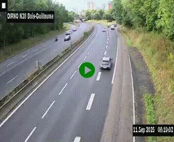 Webcam routière à hauteur de Bois-Guillaume en périphérie de Rouen. Vue orientée vers Rouen