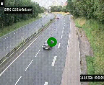 Webcam routière à hauteur de Bois-Guillaume en périphérie de Rouen. Vue orientée vers Rouen