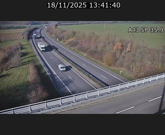 Webcam trafic sur A13 à l'entrée ouest du tunnel Markusbierg à Remerschen. Vue orientée vers Mondorf-les-Bains.