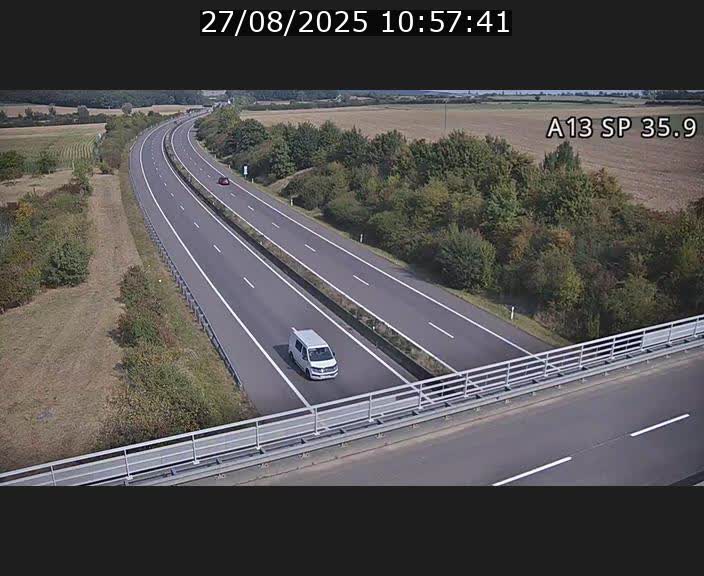 Webcam trafic sur A13 à l'entrée ouest du tunnel Markusbierg à Remerschen. Vue orientée vers Mondorf-les-Bains.