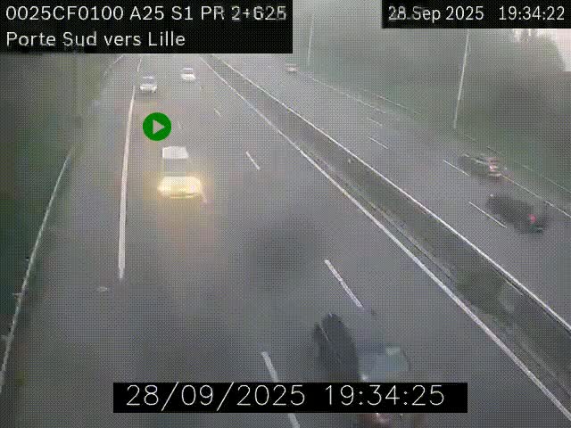 Webcam autoroute A25 sur le périphérique de Lille à hauteur de Lille-Sud et la sortie 3 Faches-Thumesnil. Vue orientée vers Lille-Centre.