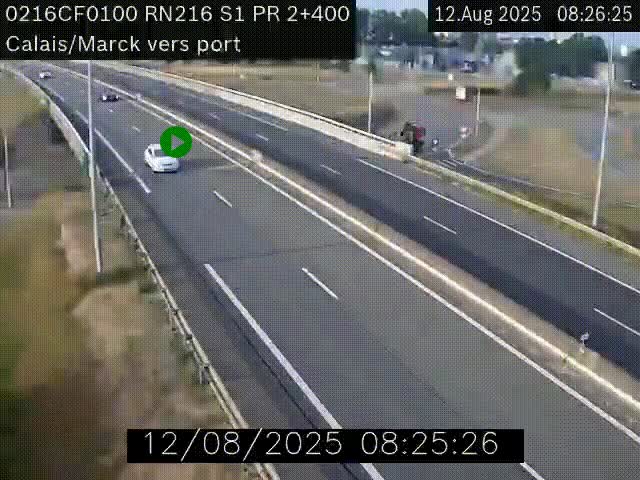 Webcam à Calais sur A216 (N216) en direction du port (harbour) de Calais.