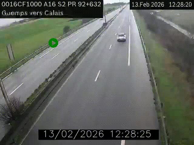 Webcam A16 juste après l'aire de repos d'Offekerque à Guemps. Vue orientée vers Calais