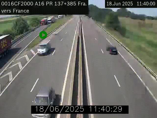 Webcam à la frontière franco-belge au niveau de Bray-Dunes/De-Panne sur l'autoroute A16. Vue orientée vers Calais