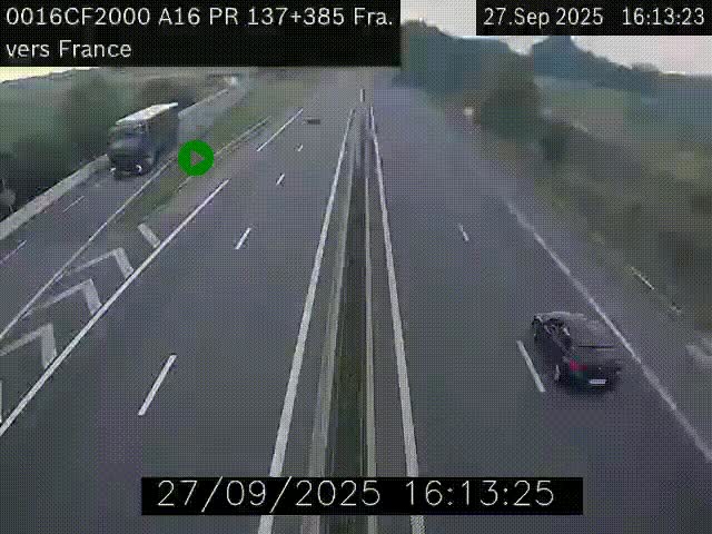 Webcam à la frontière franco-belge au niveau de Bray-Dunes/De-Panne sur l'autoroute A16. Vue orientée vers Calais
