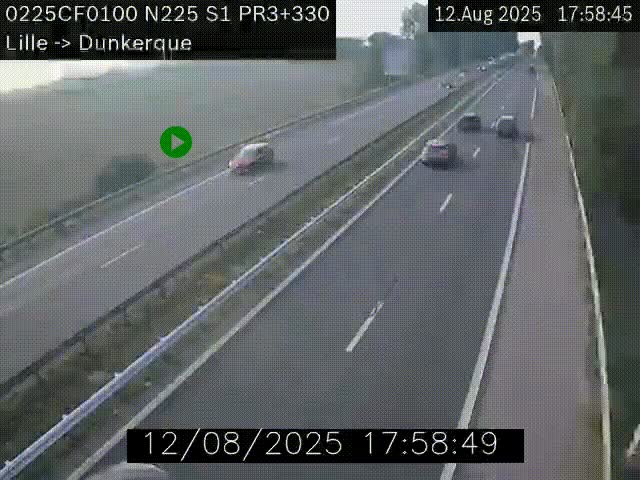 Webcam autoroute A25 (N225) à hauteur de Bergues (Bierne). Vue orientée vers Dunkerque.