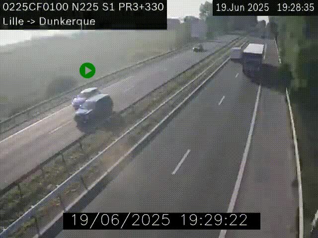 Webcam autoroute A25 (N225) à hauteur de Bergues (Bierne). Vue orientée vers Dunkerque.