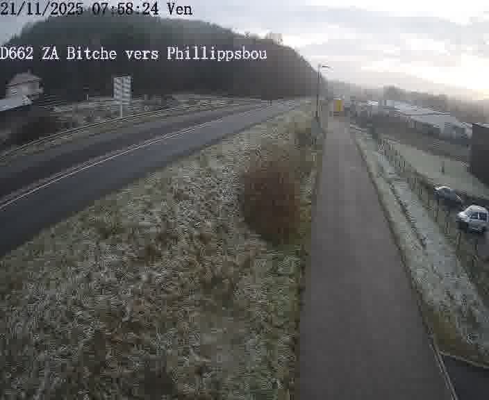 Caméra de trafic sur D662 (France) à Bitche, orientée vers Phillippsbourg, permettant d’évaluer fluidité, incidents et densité automobile.