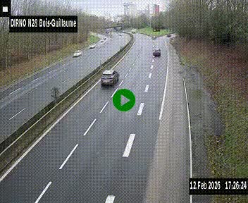 Webcam routière à hauteur de Bois-Guillaume en périphérie de Rouen. Vue orientée vers Rouen