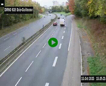 Webcam routière à hauteur de Bois-Guillaume en périphérie de Rouen. Vue orientée vers Rouen