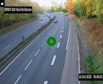 Webcam routière à hauteur de Bois-Guillaume en périphérie de Rouen. Vue orientée vers Rouen