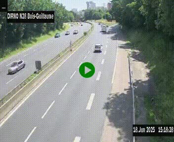 Webcam routière à hauteur de Bois-Guillaume en périphérie de Rouen. Vue orientée vers Rouen