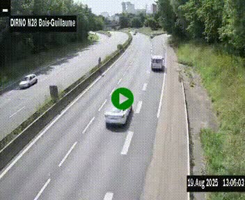 Webcam routière à hauteur de Bois-Guillaume en périphérie de Rouen. Vue orientée vers Rouen
