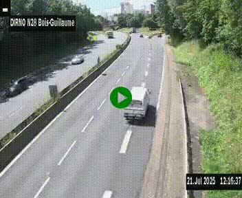 Webcam routière à hauteur de Bois-Guillaume en périphérie de Rouen. Vue orientée vers Rouen