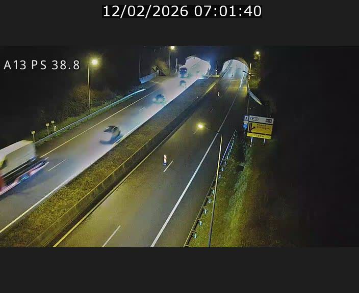 Webcam autoroute A13 à l'entrée ouest du tunnel Markusbierg à Schengen. Vue orientée vers Mondorf-les-Bains