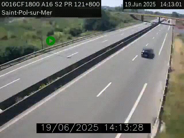 Webcam autoroute A16 à proximité de Dunkerque, à hauteur de la sortie Saint-Pol-sur-Mer. Vue orientée vers Calais