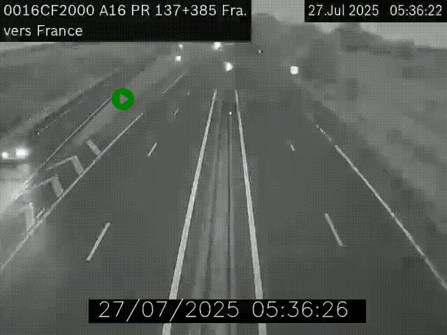 Webcam à la frontière franco-belge au niveau de Bray-Dunes/De-Panne sur l'autoroute A16. Vue orientée vers Calais