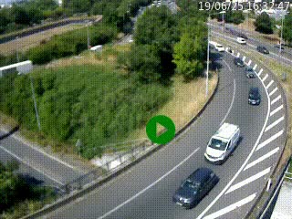 Caméra autoroute à la jonction entre l'A7 et la D301 (Boulevard urbain Sud de Lyon) à Feyzin, au sud de Lyon. Vue orientée vers Mions