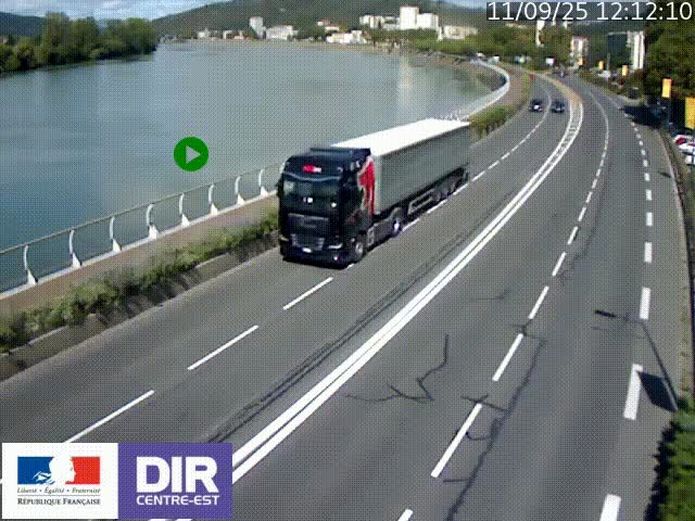 Webcam sur le quai Parjot à Vienne, aux Portes de Lyon, sur la Nationale 7, à la jonction avec le boulevard du Rhône-nord (D1407), caméra orientée vers Lyon