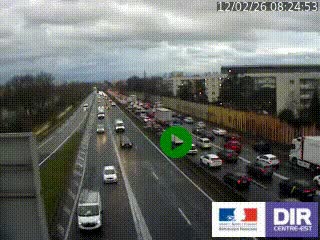 Webcam trafic au bout de l'A42, à la jonction avec le Boulevard Périphérique Nord de Lyon (D383) à Villeurbanne. Vue orientée vers Marseille