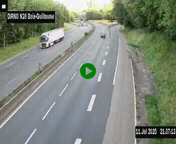 Webcam routière à hauteur de Bois-Guillaume en périphérie de Rouen. Vue orientée vers Rouen