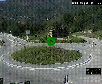 Webcam au nord d'Ax-les-Thermes au niveau de l'aire de chaînage de la N20. Vue orientée vers les Pyrénées, en direction de Pas de la Case