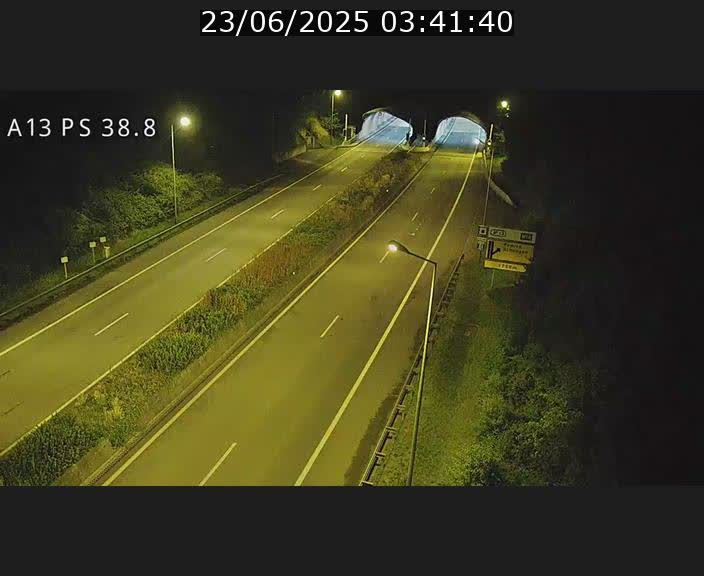 Webcam autoroute A13 à l'entrée ouest du tunnel Markusbierg à Schengen. Vue orientée vers Mondorf-les-Bains