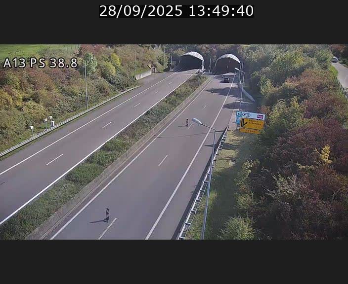 Webcam autoroute A13 à l'entrée ouest du tunnel Markusbierg à Schengen. Vue orientée vers Mondorf-les-Bains