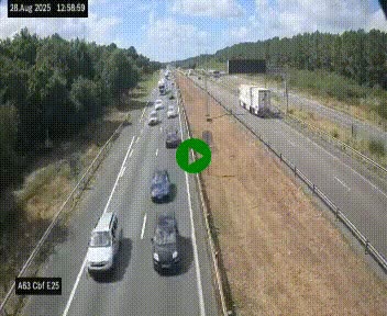 Webcam autoroute A63 en périphérie de Bordeaux au sud-est de la ville, en provenance du bassin d'Arcachon. Vue orientée vers Bordeaux