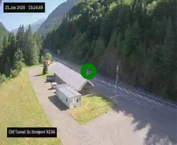Webcam à l'entrée du tunnel du Somport, côté français, sur la N134, dans les Pyrénées, en direction de l'Espagne, à 1116 mètres d'altitude
