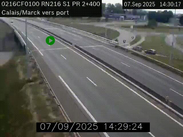 Webcam à Calais sur A216 (N216) en direction du port (harbour) de Calais.