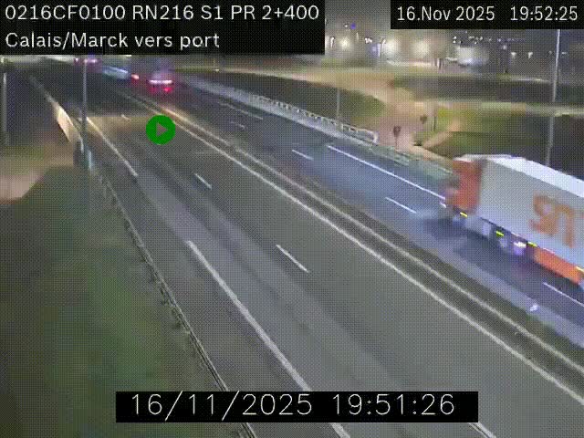 Webcam à Calais sur A216 (N216) en direction du port (harbour) de Calais.