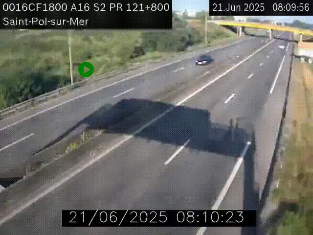 Webcam autoroute A16 à proximité de Dunkerque, à hauteur de la sortie Saint-Pol-sur-Mer. Vue orientée vers Calais
