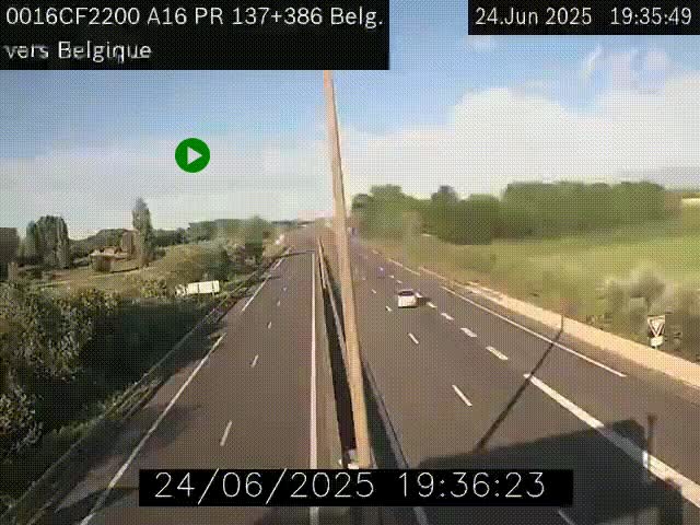 Webcam à la frontière franco-belge au niveau de Bray-Dunes/De-Panne sur l'autoroute A16. Vue orientée vers la Belgique