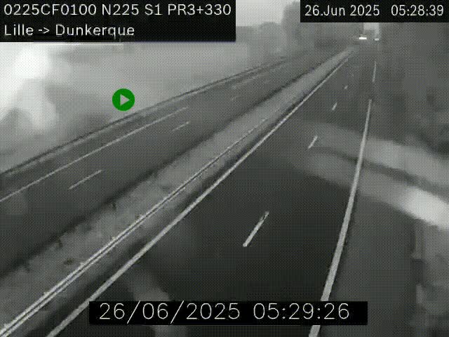 Webcam autoroute A25 (N225) à hauteur de Bergues (Bierne). Vue orientée vers Dunkerque.