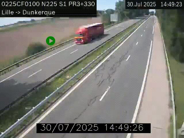 Webcam autoroute A25 (N225) à hauteur de Bergues (Bierne). Vue orientée vers Dunkerque.
