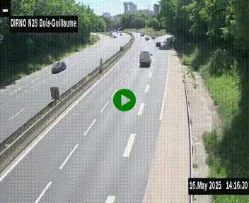 Webcam routière à hauteur de Bois-Guillaume en périphérie de Rouen. Vue orientée vers Rouen