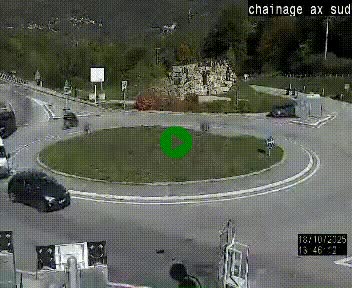 Webcam au nord d'Ax-les-Thermes au niveau de l'aire de chaînage de la N20. Vue orientée vers les Pyrénées, en direction de Pas de la Case