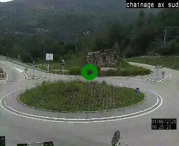 Webcam au nord d'Ax-les-Thermes au niveau de l'aire de chaînage de la N20. Vue orientée vers les Pyrénées, en direction de Pas de la Case