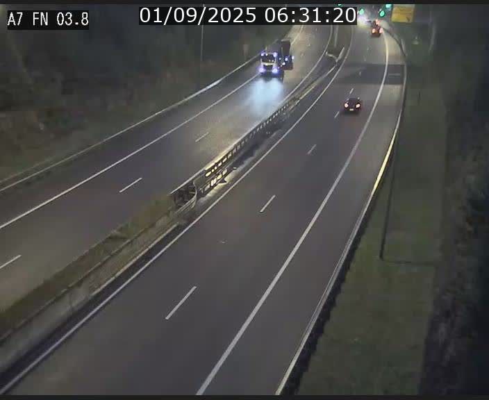 Caméra autoroute Luxembourg A7 - Passage à gibier Rëngelbour - direction Tunnel Stafelter
